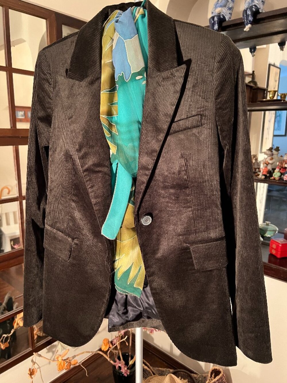 ZARA Rare Blazer Corduroy Jacket Made in Spain Women XS Dark Olive Lined